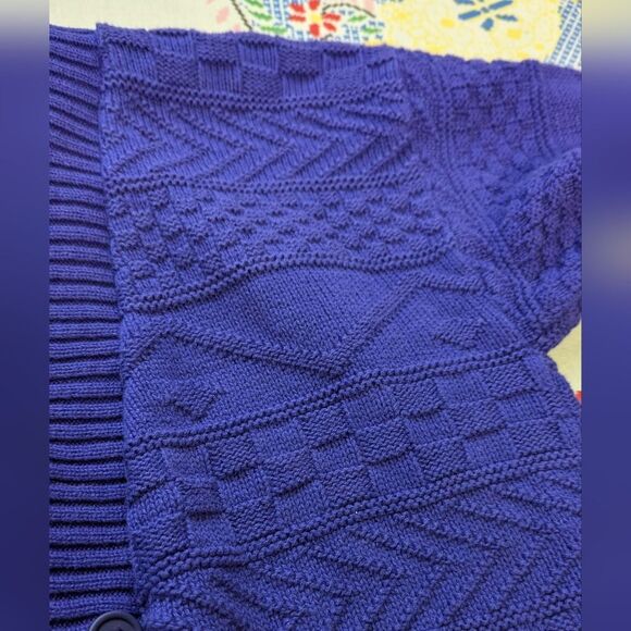 Vintage Royal Purple Texture Knit V-Neck Cardigan - Picture 6 of 7